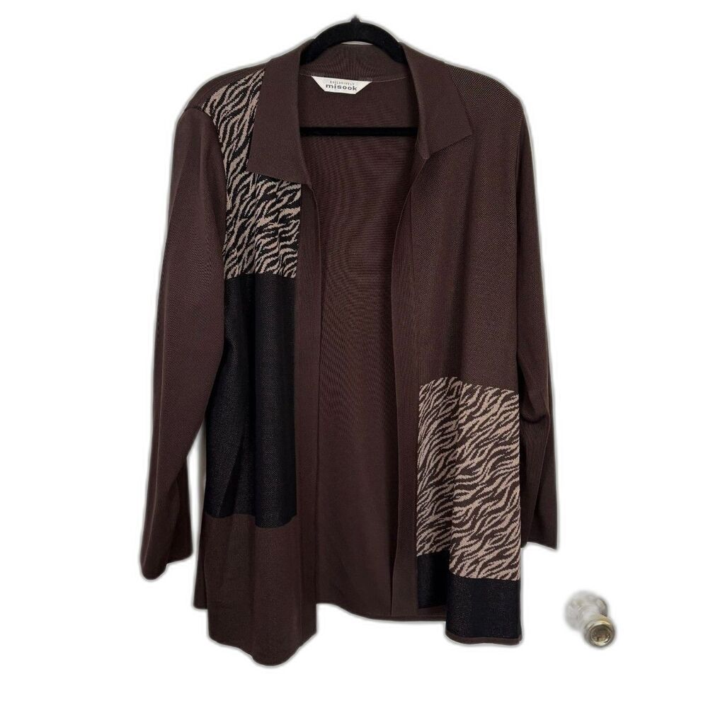 Women's Exclusively Misook Open Front Animal Print Cardigan Size M/L *Small Flaw